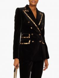 DOLCE & GABBANA Leopard-trimmed velvet tailored jacket ~ classic black blazer with a touch of glamour