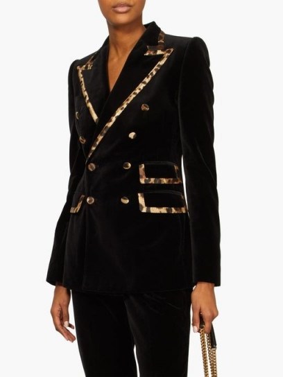 DOLCE & GABBANA Leopard-trimmed velvet tailored jacket ~ classic black blazer with a touch of glamour - flipped