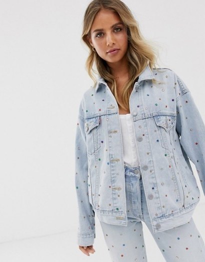 Levi’s dad trucker jacket with jewels in showgirl | embellished denim jackets - flipped