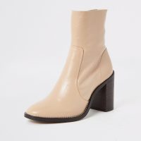 RIVER ISLAND Light pink leather block heel sock boot