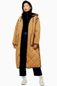 Topshop Longline Brown Parka | tan quilted coats