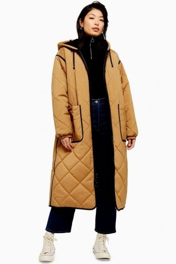 Topshop Longline Brown Parka | tan quilted coats - flipped