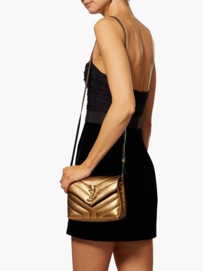 SAINT LAURENT Loulou quilted metallic-gold leather cross-body bag ~ luxury flap bags - flipped