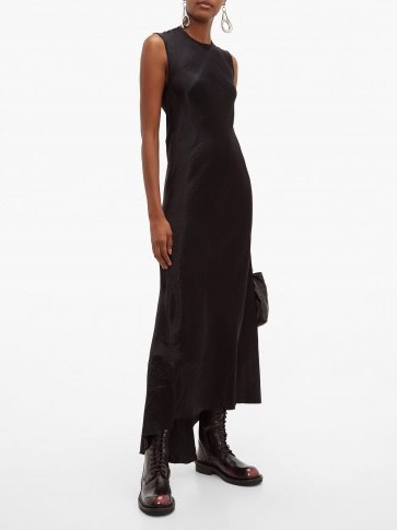 ANN DEMEULEMEESTER Magya asymmetric crinkled-charmeuse midi dress in black - flipped