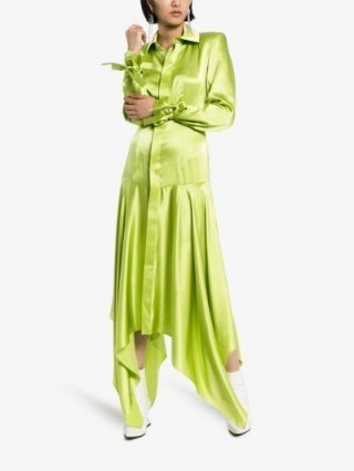 Matériel Asymmetric Green Silk Shirt Dress - flipped