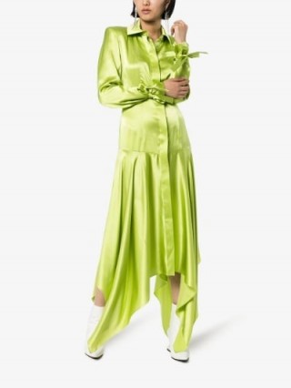 Matériel Asymmetric Green Silk Shirt Dress