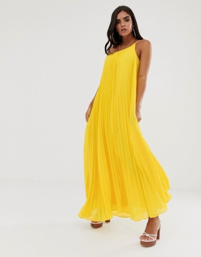 Missguided one shoulder pleated maxi dress in mustard