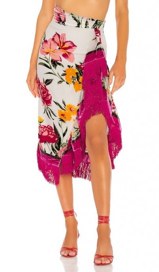 NBD Alaina Midi Skirt Hot Pink & Ivory | fringed summer skirts - flipped