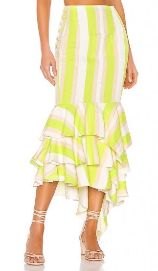NBD Ayesha Midi Skirt Lime & Ivory | striped summer skirts - flipped