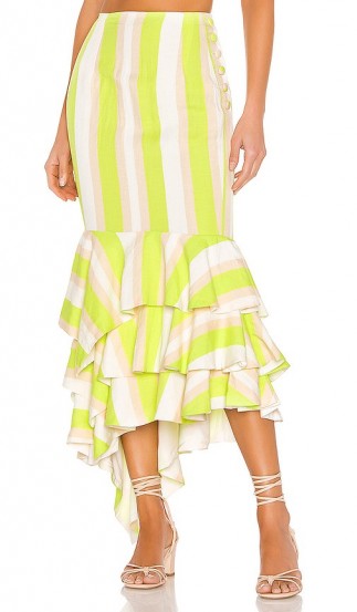 NBD Ayesha Midi Skirt Lime & Ivory | striped summer skirts