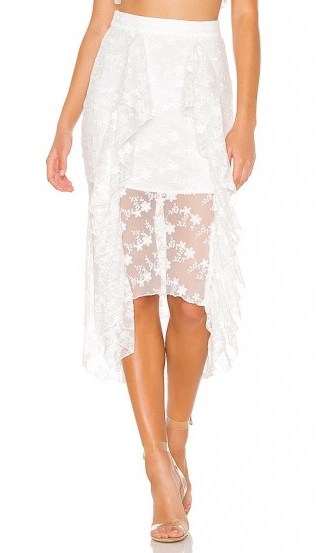 NBD Mollie Midi Skirt Star White | semi sheer ruffled skirts - flipped