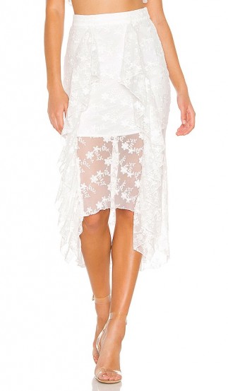 NBD Mollie Midi Skirt Star White | semi sheer ruffled skirts