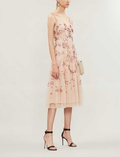 NEEDLE AND THREAD Valentina sequin-embellished tulle midi dress in rose-quartz - flipped