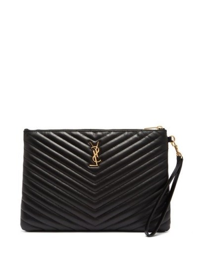 SAINT LAURENT New Jolie logo quilted-leather pouch ~ chic black clutch - flipped