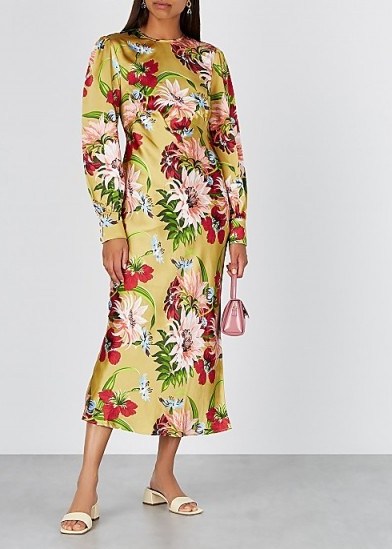 OLIVIA VON HALLE Aureta Havana floral-print silk midi dress / silky bias-cut dresses - flipped