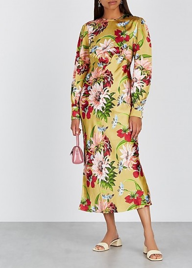 OLIVIA VON HALLE Aureta Havana floral-print silk midi dress / silky bias-cut dresses