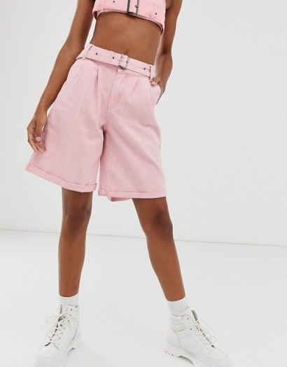 One Above Another high waist shorts in vintage-pink wash denim co-ord - flipped
