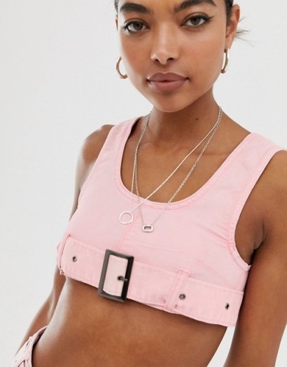 One Above Another ultra crop top in vintage pink wash denim co-ord - flipped