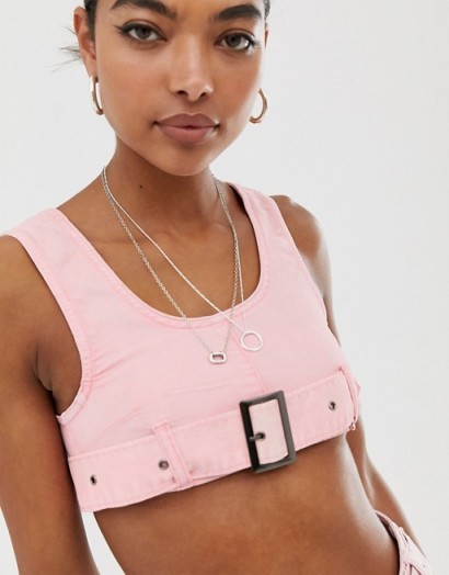 One Above Another ultra crop top in vintage pink wash denim co-ord