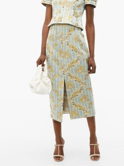 BROCK COLLECTION Pectolite floral cotton-blend jacquard skirt ~ gold silk thread skirts - flipped