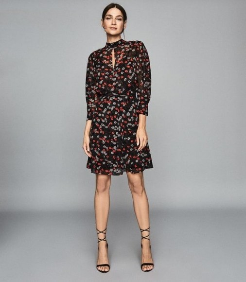 REISS PEONY FLORAL PRINTED DRESS RED/ BLACK - flipped