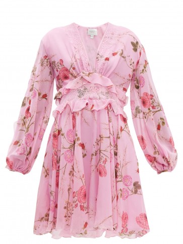 GIAMBATTISTA VALLI Peony-print lace-trim silk-georgette dress ~ floaty pink dresses