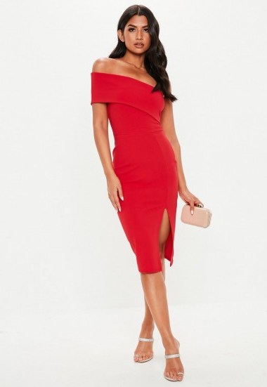 MISSGUIDED petite red one shoulder bodycon midi dress ~ asymmetric evening wear - flipped