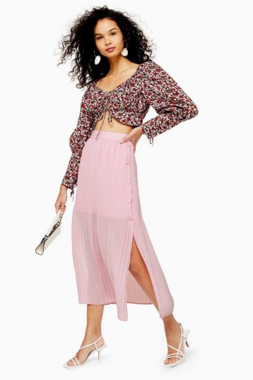 Topshop Pink Pleat Side Button Midi Skirt | split skirts