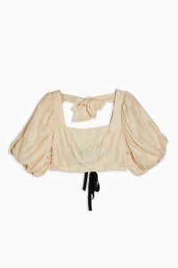TOPSHOP Puff Sleeve Crop Top in Champagne.