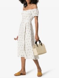 Reformation Annuka Floral Off-The-Shoulder Linen Dress in White