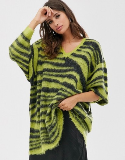 Religion oversized jumper in zebra lime green | slouchy knits