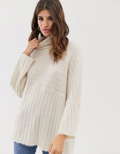 Religion slouchy ribbed high neck jumper cream | neutral oversized sweater - flipped