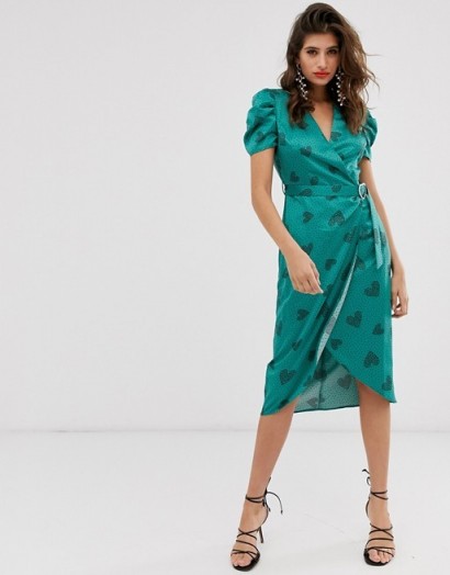 River Island puff sleeve midi dress in green print | vintage style fashion
