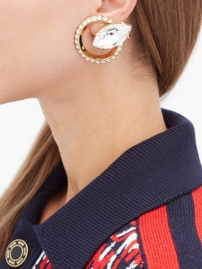 MIU MIU Round crystal-embellished clip earrings ~ large circular clips - flipped