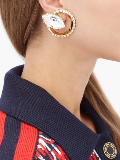 MIU MIU Round crystal-embellished clip earrings ~ large circular clips