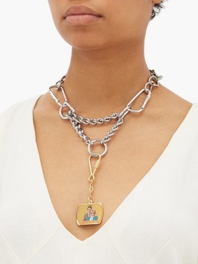 CHOPOVA LOWENA Royal Wedding chain necklace – large silver tone pendant necklaces - flipped