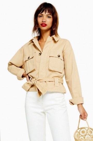 Topshop Sand Tie Shacket – belted shackets – lightweight jackets - flipped