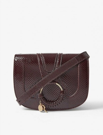 SEE BY CHLOE Burgundy-Leather Croc-effect Hana shoulder bag - flipped