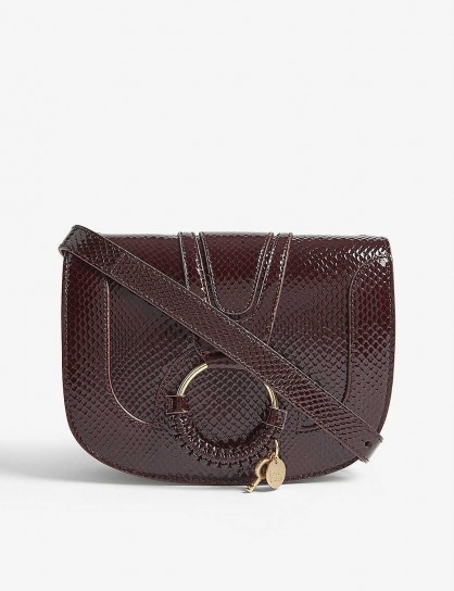 SEE BY CHLOE Burgundy-Leather Croc-effect Hana shoulder bag