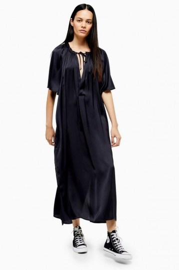 Topshop Boutique Smock Maxi Dress Navy Blue - flipped