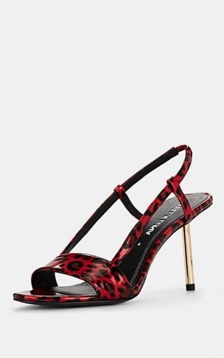 STELLA LUNA Leopard-Print Patent Leather Slingback Sandals in Red - flipped