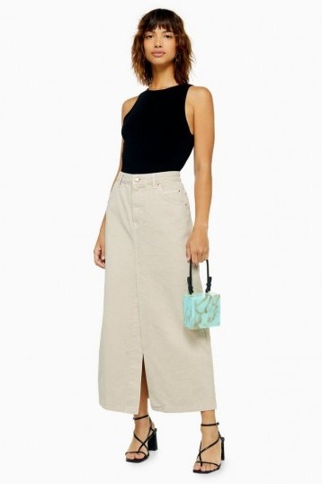 Topshop Boutique Stone Denim Maxi Skirt - flipped