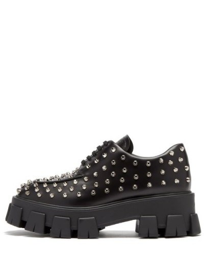 PRADA Studded black-leather derby shoes / chunky lace-ups - flipped