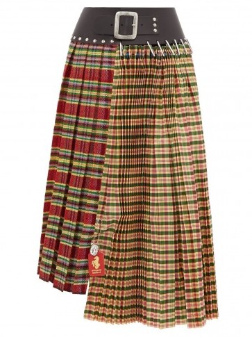 CHOPOVA LOWENA Tartan and leather pleated wool-blend skirt / checked asymmetric skirts - flipped