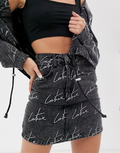 The Couture Club motif denim skirt in washed black