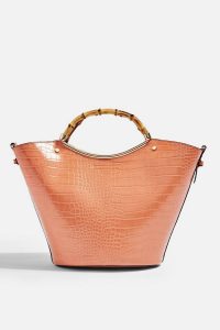 Topshop TYLER Bamboo Handle Tote Bag in Apricot