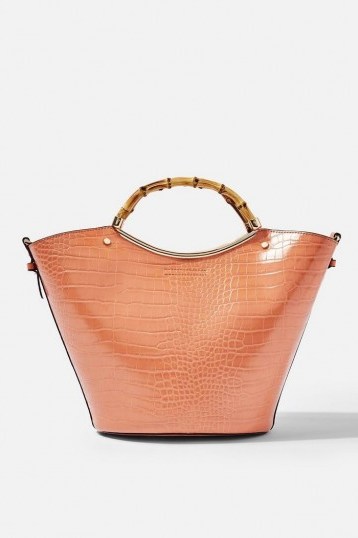 Topshop TYLER Bamboo Handle Tote Bag in Apricot - flipped