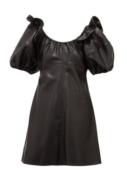 ELLERY Valeria bubble-sleeve faux-leather mini dress ~ lbd - flipped