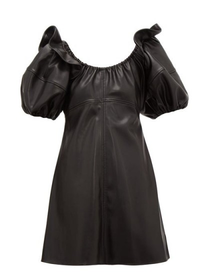 ELLERY Valeria bubble-sleeve faux-leather mini dress ~ lbd