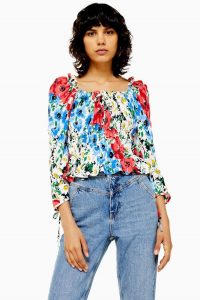 Topshop VANCOUVER Floral Ruched Prairie Blouse | bright gathered blouses